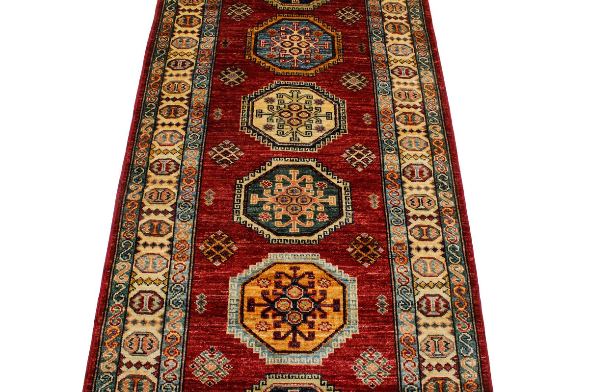 3x10 Red and Ivory Kazak Tribal Runner