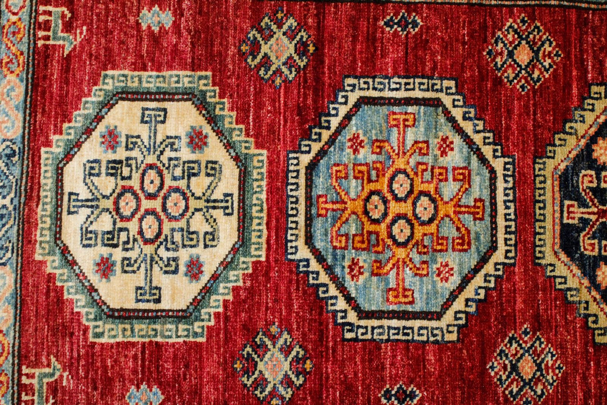 3x10 Red and Ivory Kazak Tribal Runner