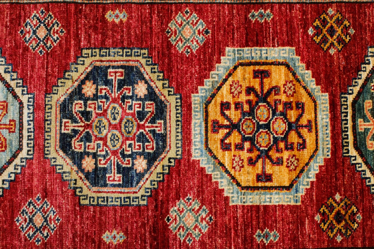 3x10 Red and Ivory Kazak Tribal Runner