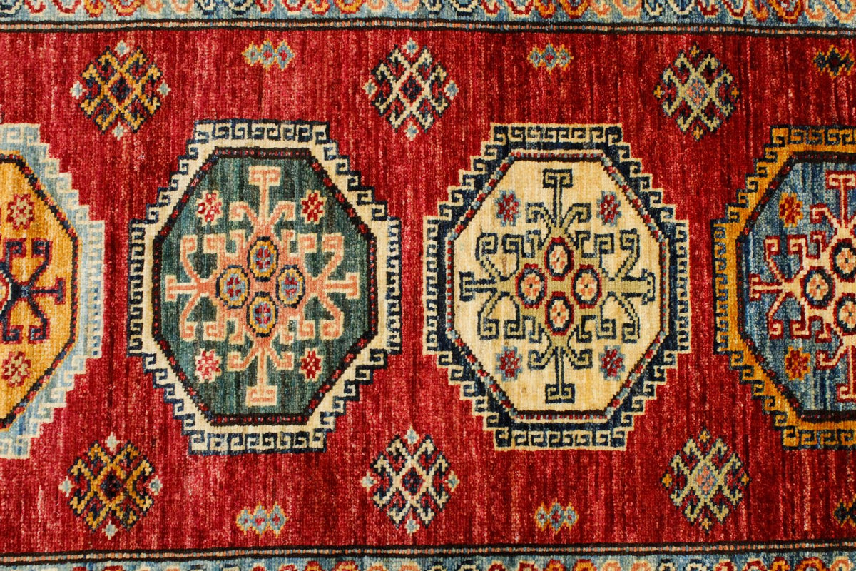 3x10 Red and Ivory Kazak Tribal Runner