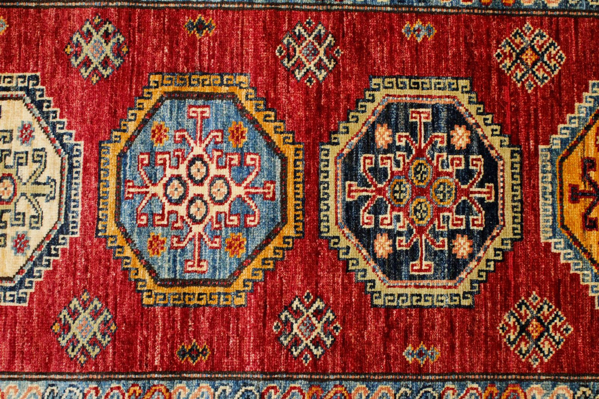 3x10 Red and Ivory Kazak Tribal Runner
