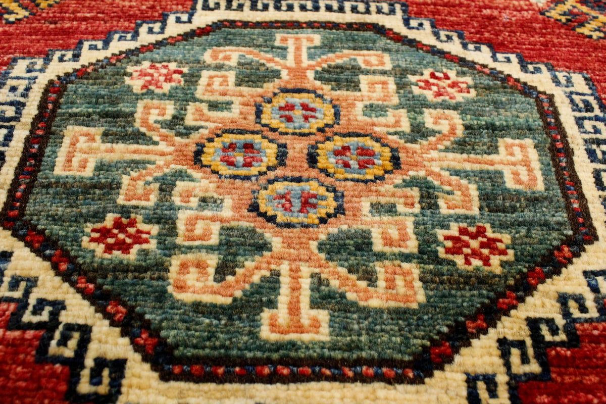3x10 Red and Ivory Kazak Tribal Runner