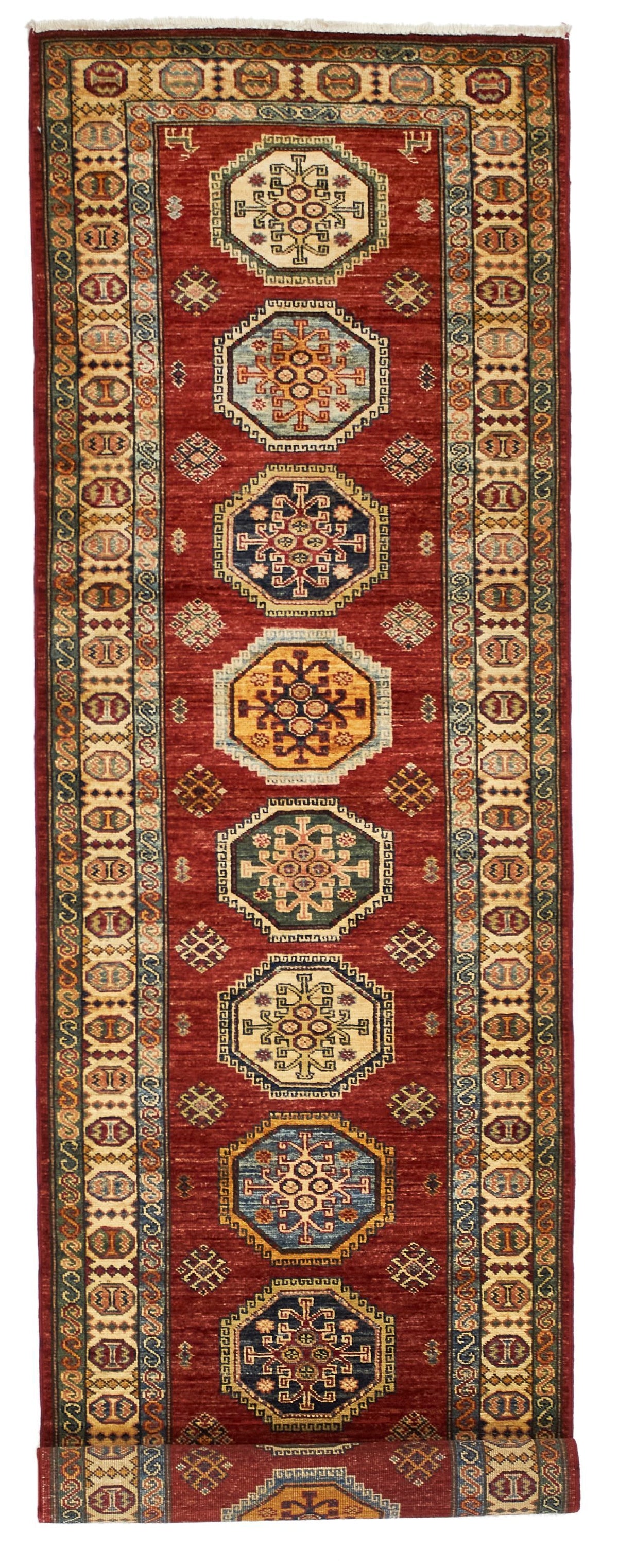 3x10 Red and Ivory Kazak Tribal Runner