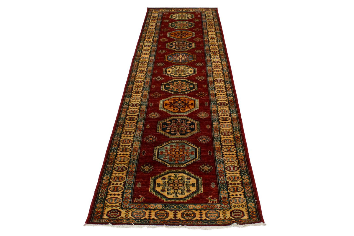 3x10 Red and Ivory Kazak Tribal Runner