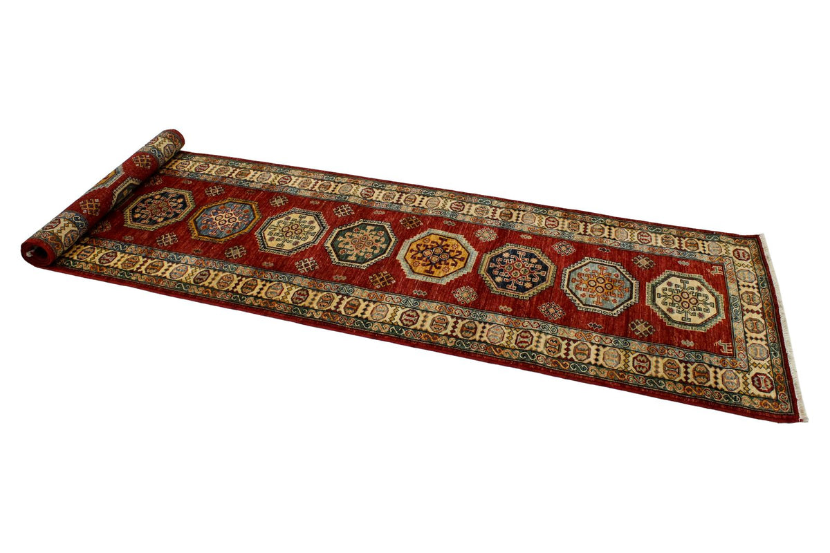 3x10 Red and Ivory Kazak Tribal Runner