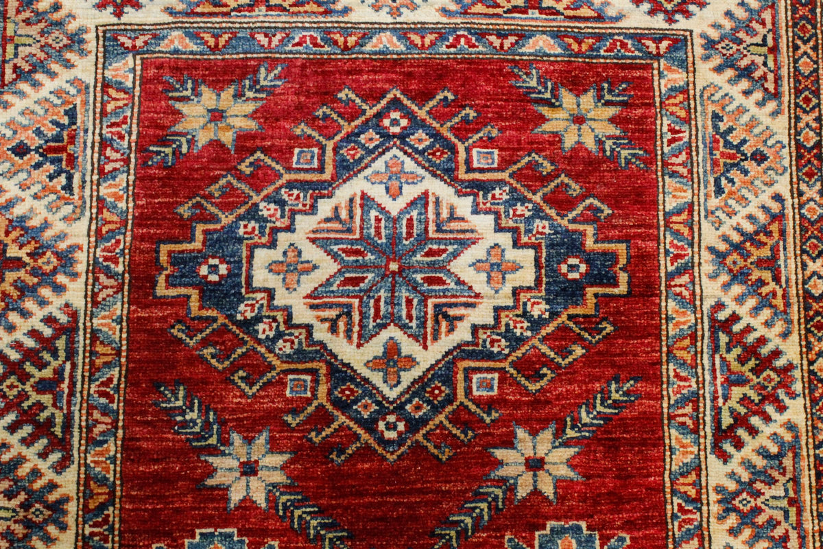 3x8 Red and Ivory Kazak Tribal Runner