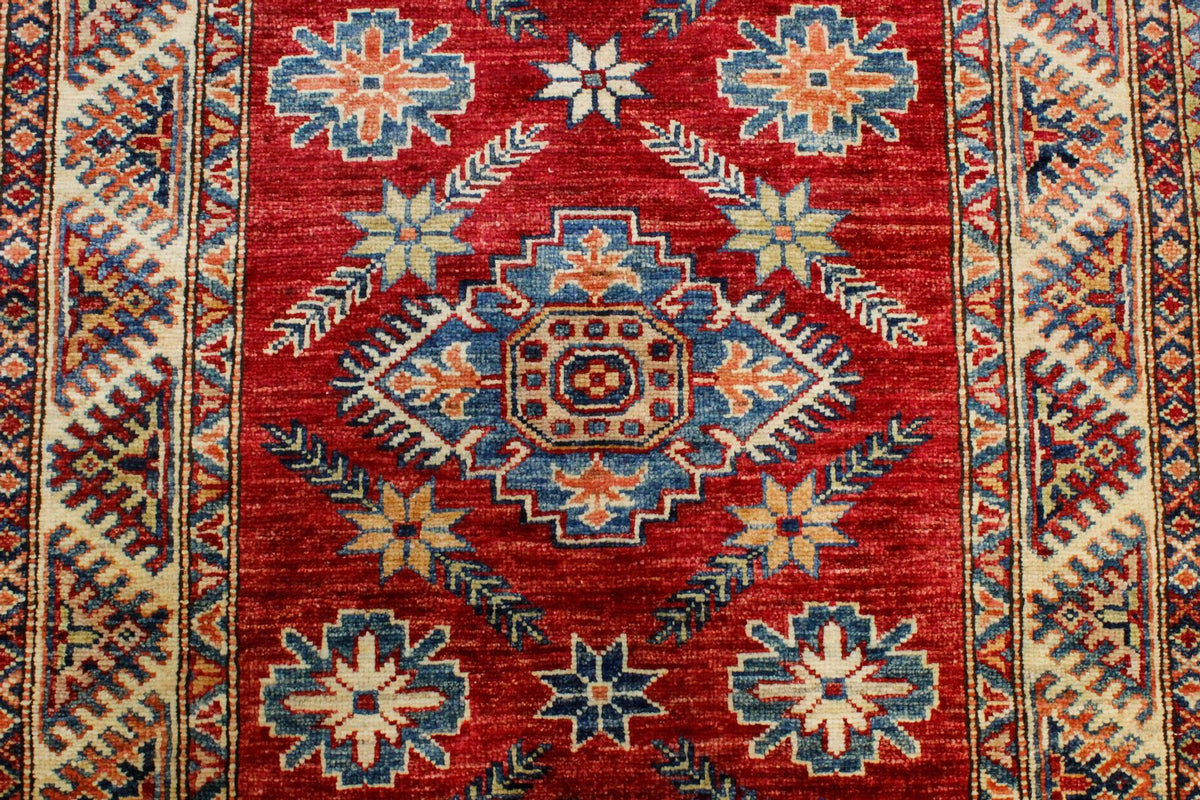 3x8 Red and Ivory Kazak Tribal Runner