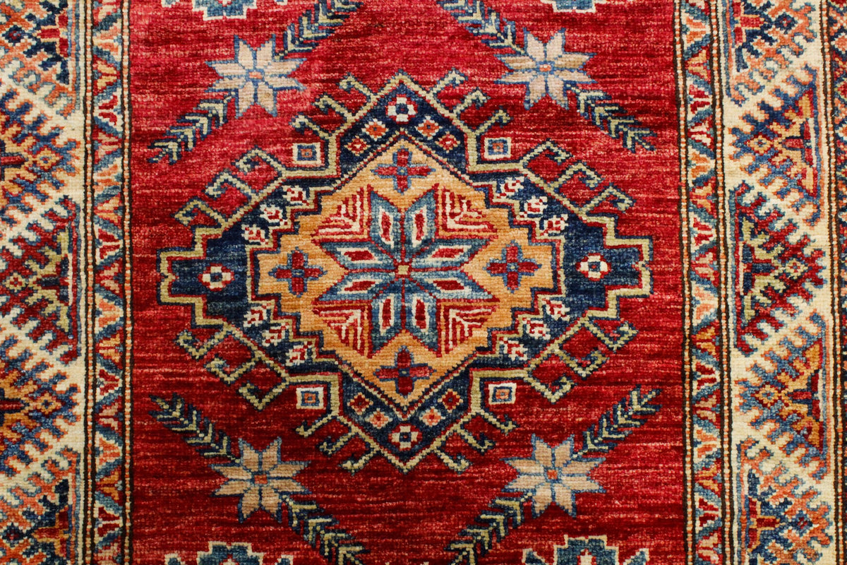 3x8 Red and Ivory Kazak Tribal Runner