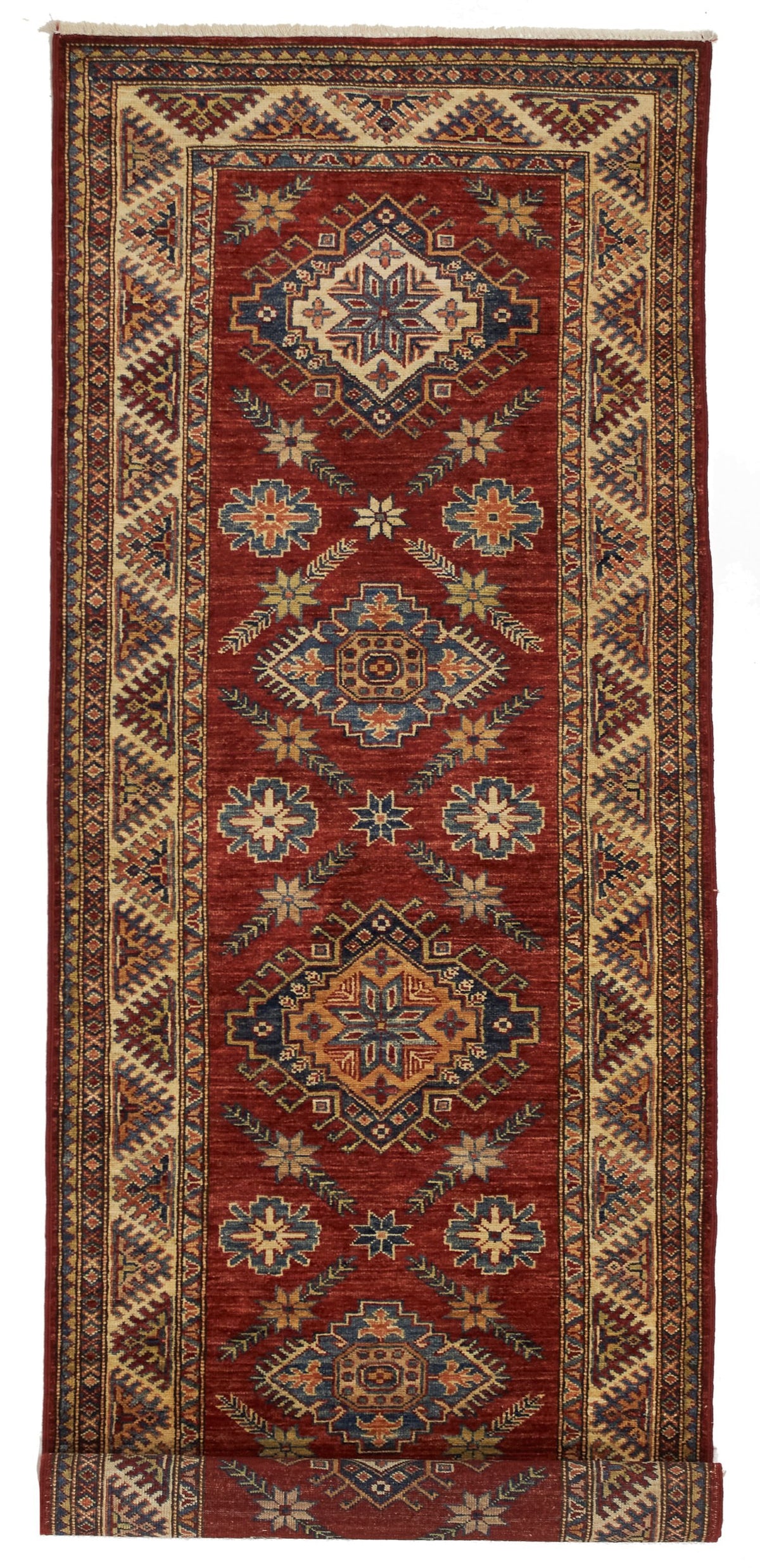 3x8 Red and Ivory Kazak Tribal Runner