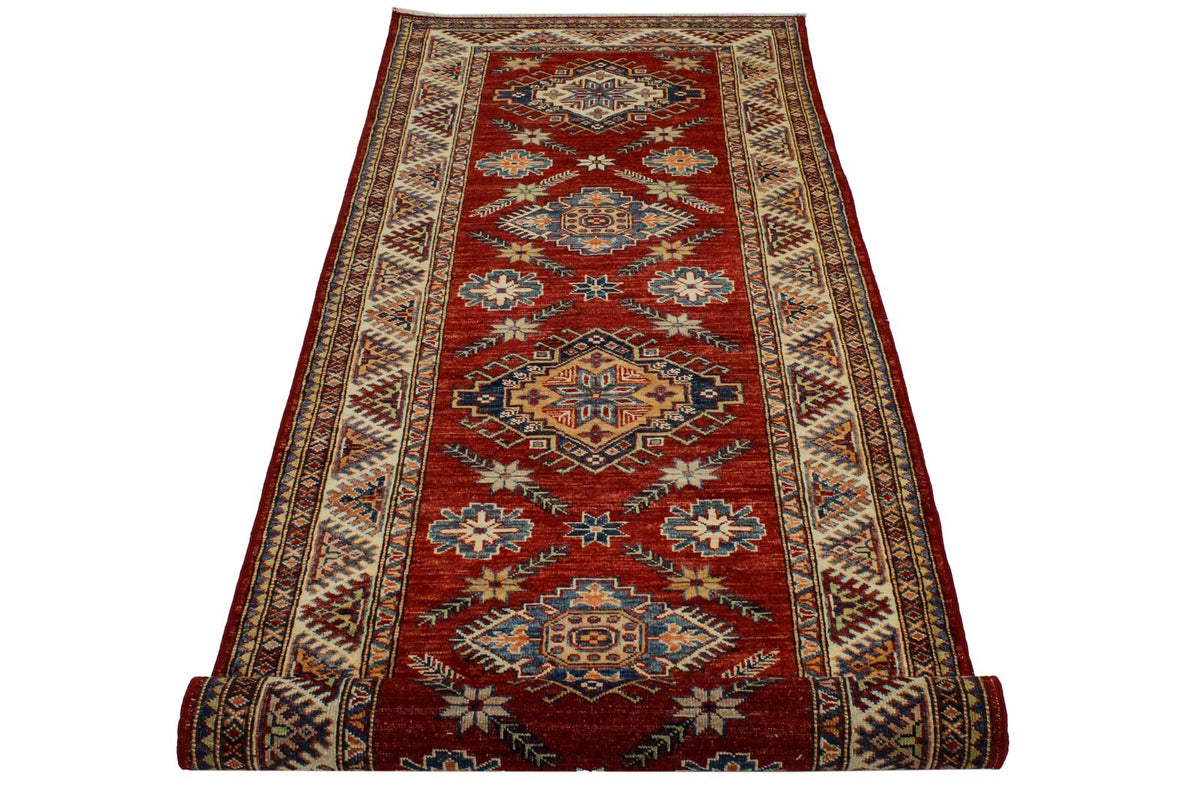 3x8 Red and Ivory Kazak Tribal Runner