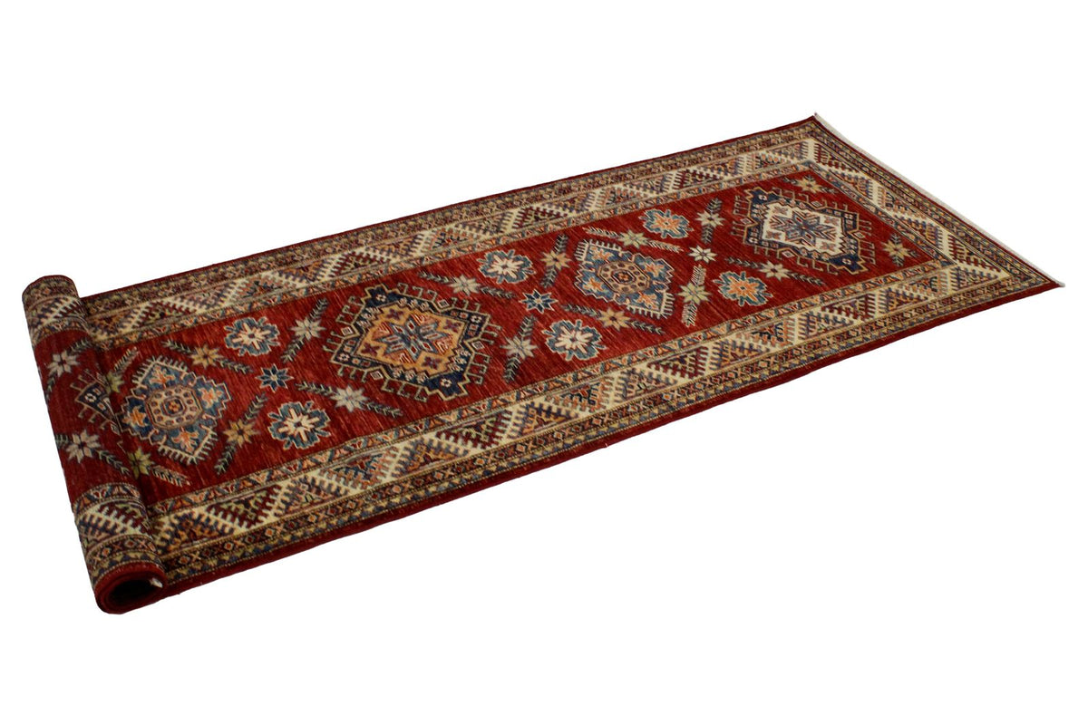 3x8 Red and Ivory Kazak Tribal Runner