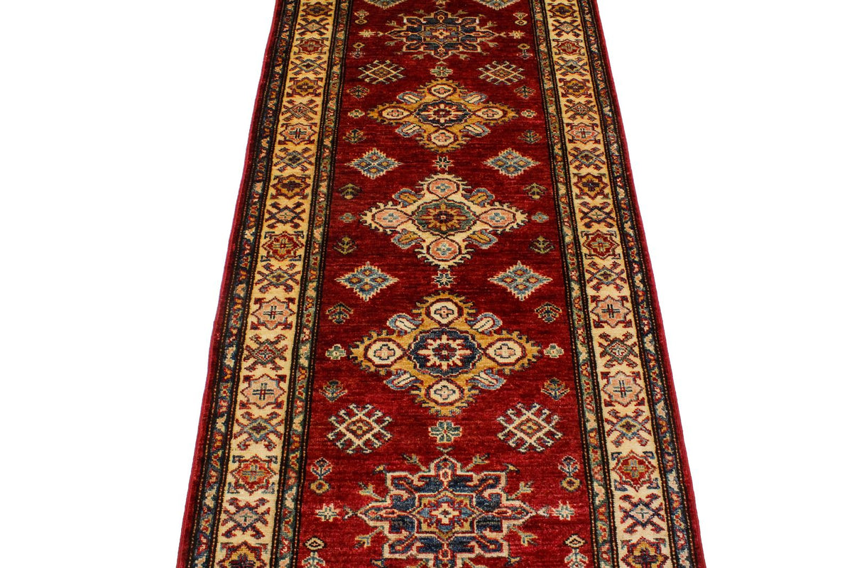 3x10 Red and Ivory Kazak Tribal Runner