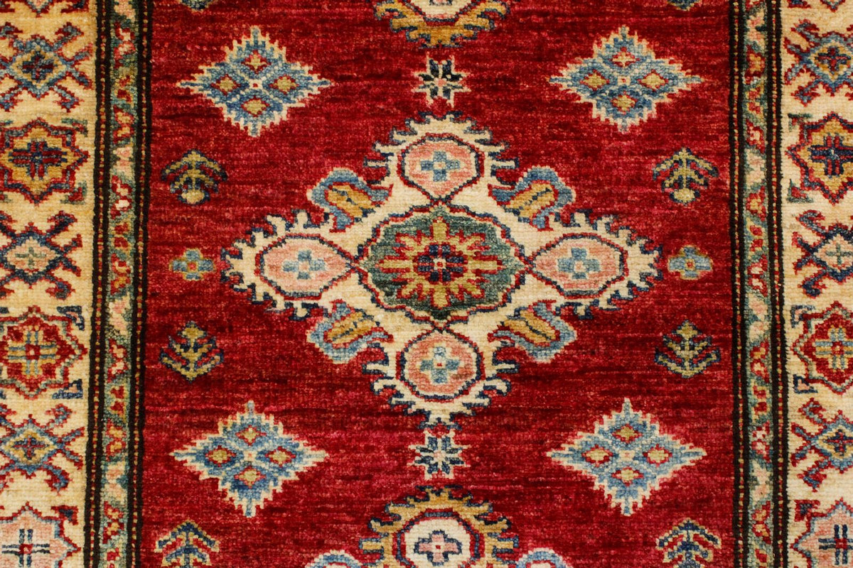 3x10 Red and Ivory Kazak Tribal Runner