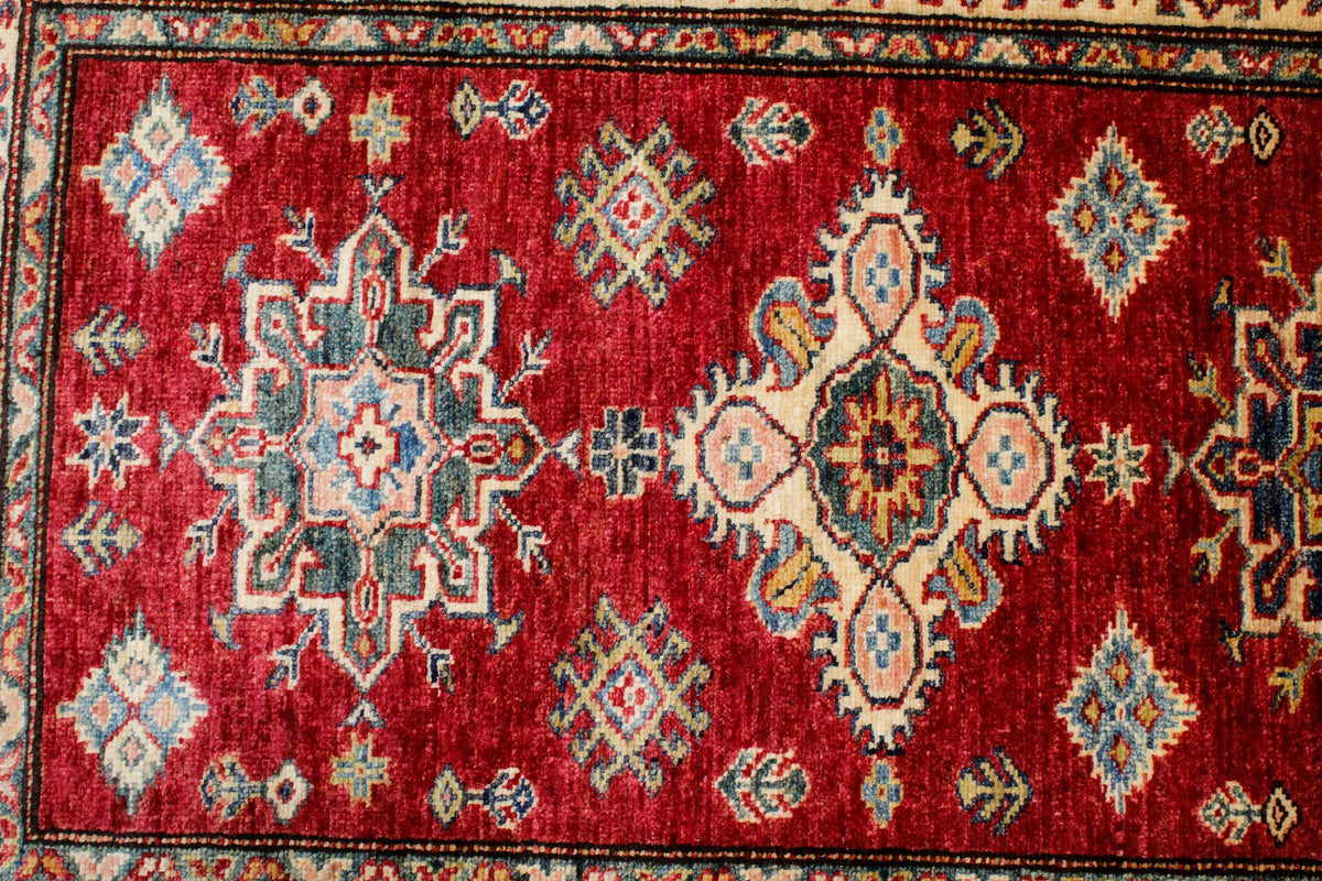 3x10 Red and Ivory Kazak Tribal Runner