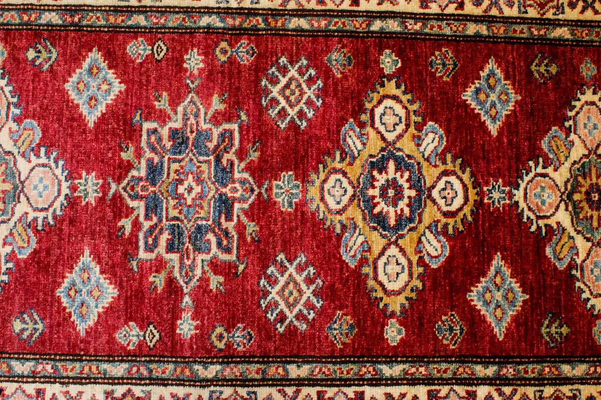 3x10 Red and Ivory Kazak Tribal Runner