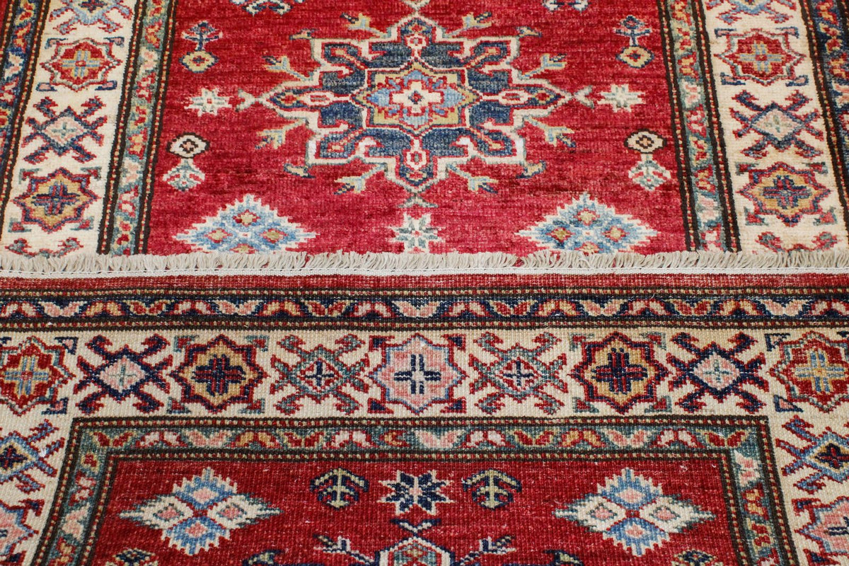 3x10 Red and Ivory Kazak Tribal Runner