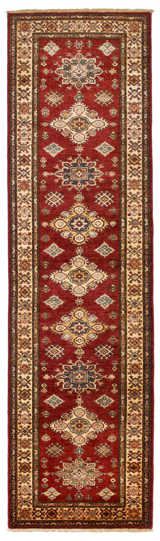 3x10 Red and Ivory Kazak Tribal Runner