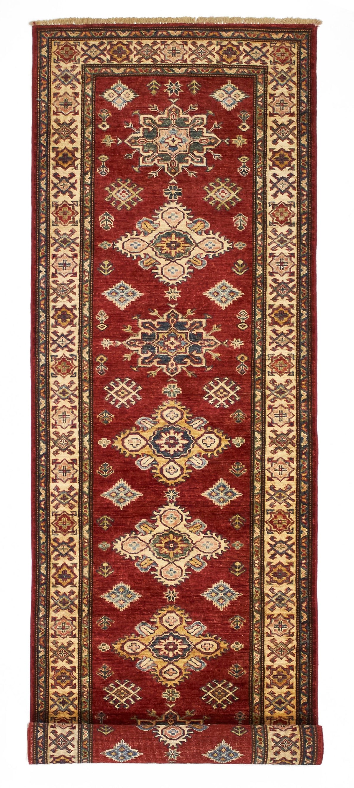 3x10 Red and Ivory Kazak Tribal Runner