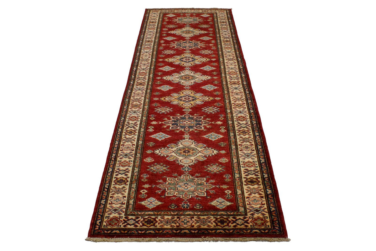 3x10 Red and Ivory Kazak Tribal Runner