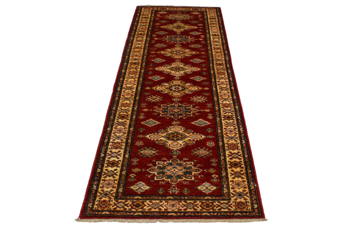 3x10 Red and Ivory Kazak Tribal Runner