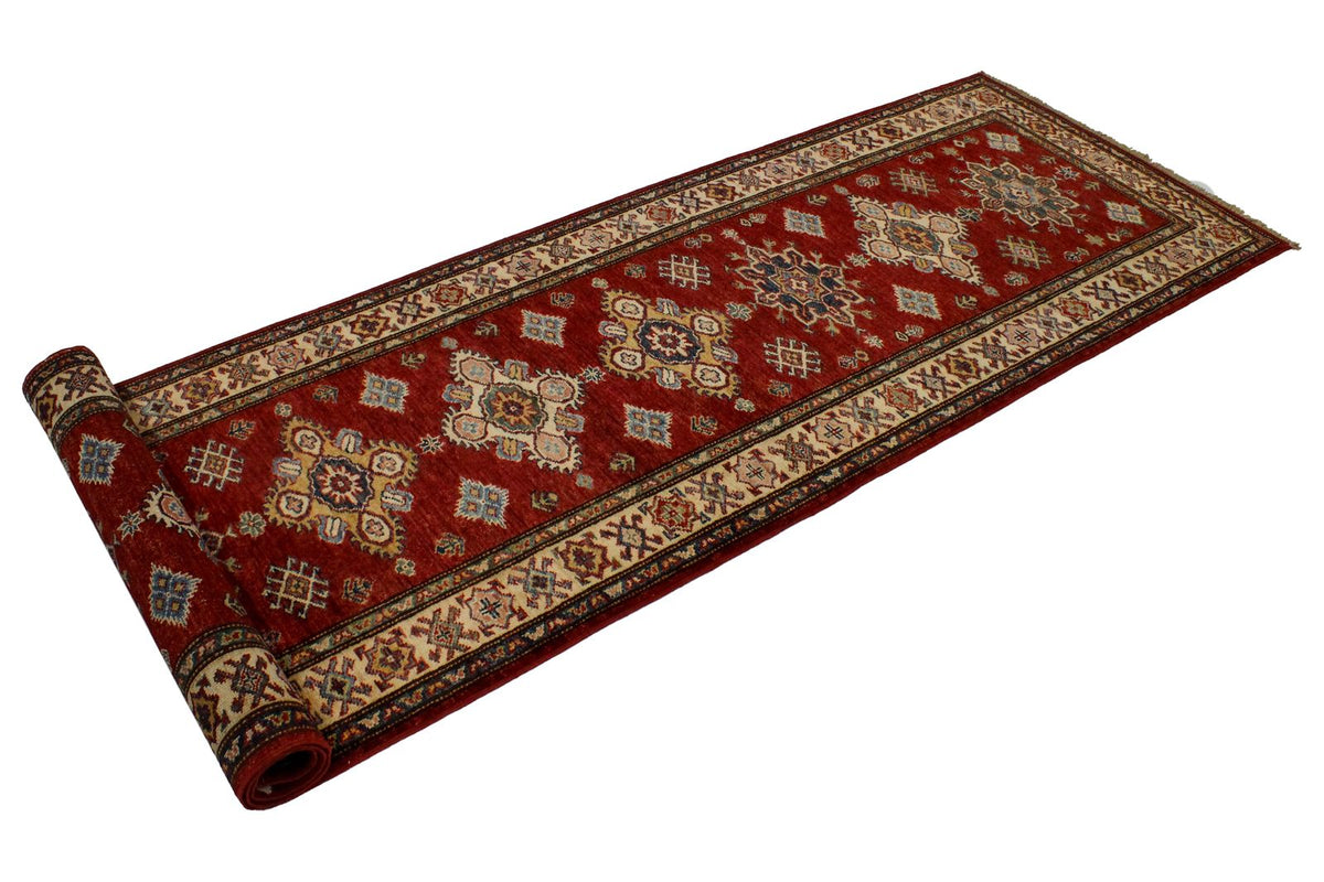 3x10 Red and Ivory Kazak Tribal Runner