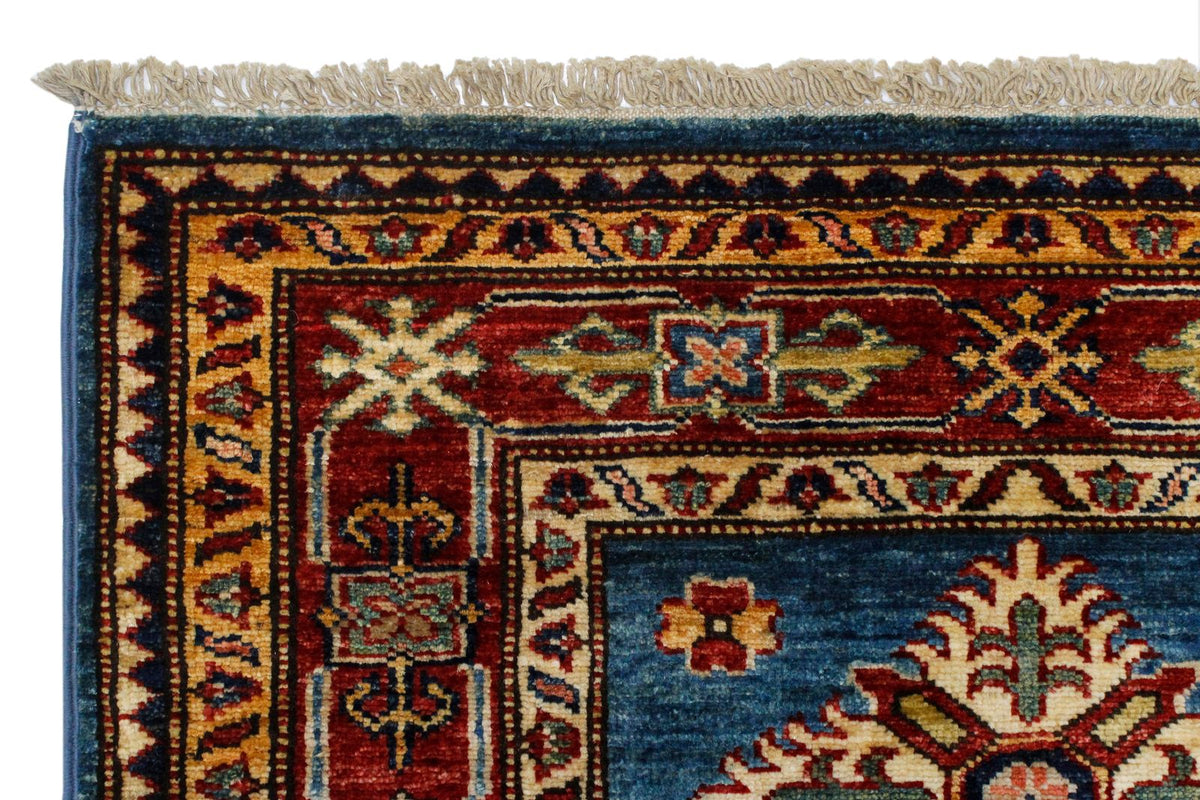 3x8 Blue and Red Kazak Tribal Runner