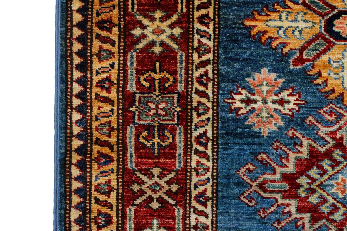 3x8 Blue and Red Kazak Tribal Runner