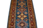 3x8 Blue and Red Kazak Tribal Runner