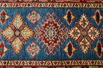 3x8 Blue and Red Kazak Tribal Runner