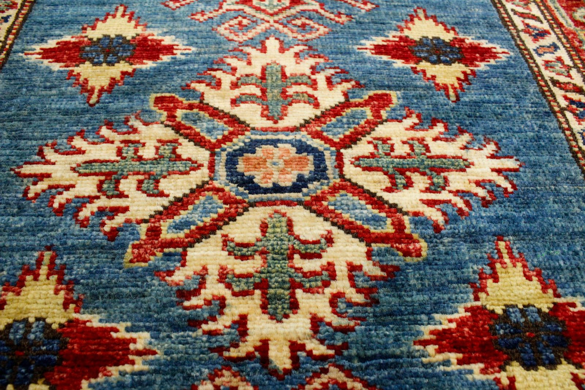 3x8 Blue and Red Kazak Tribal Runner