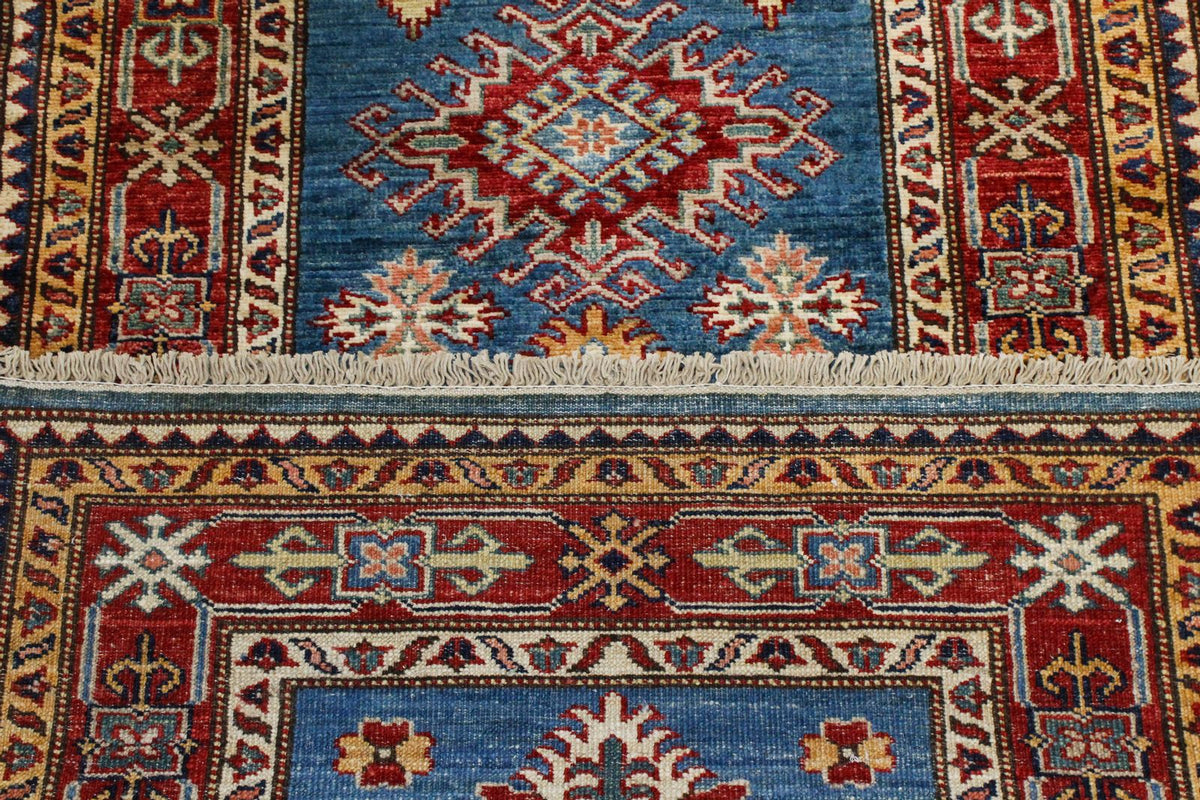 3x8 Blue and Red Kazak Tribal Runner