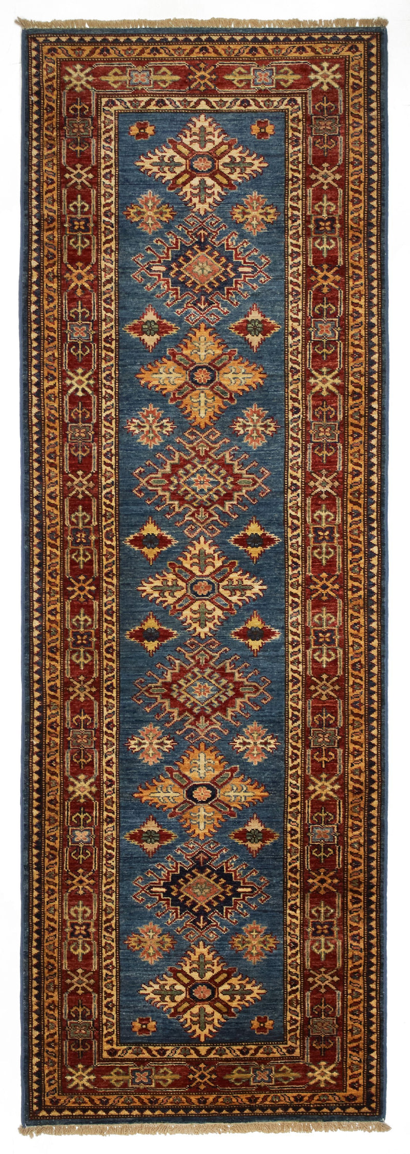 3x8 Blue and Red Kazak Tribal Runner