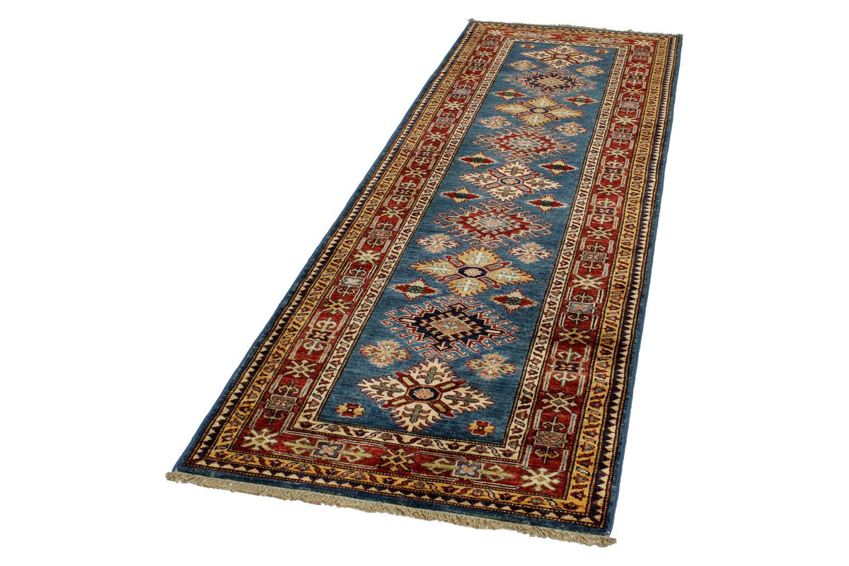 3x8 Blue and Red Kazak Tribal Runner
