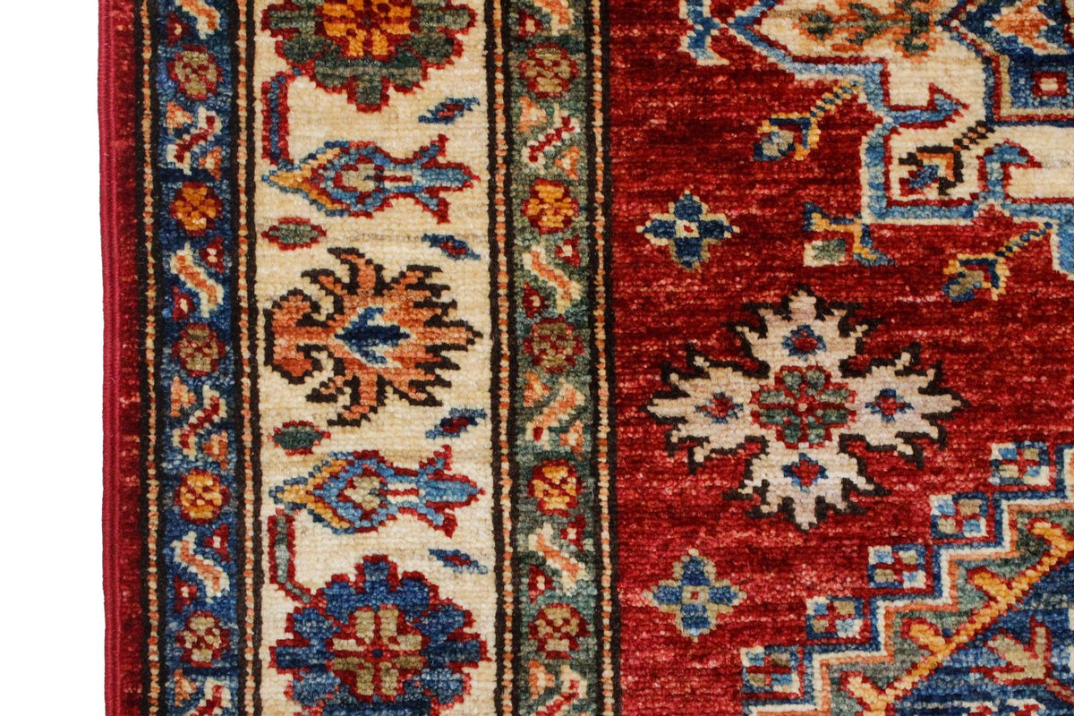 3x10 Red and Ivory Kazak Tribal Runner