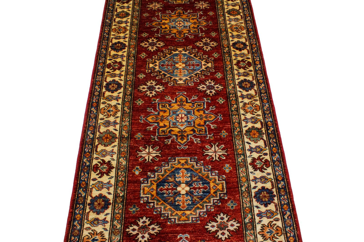 3x10 Red and Ivory Kazak Tribal Runner