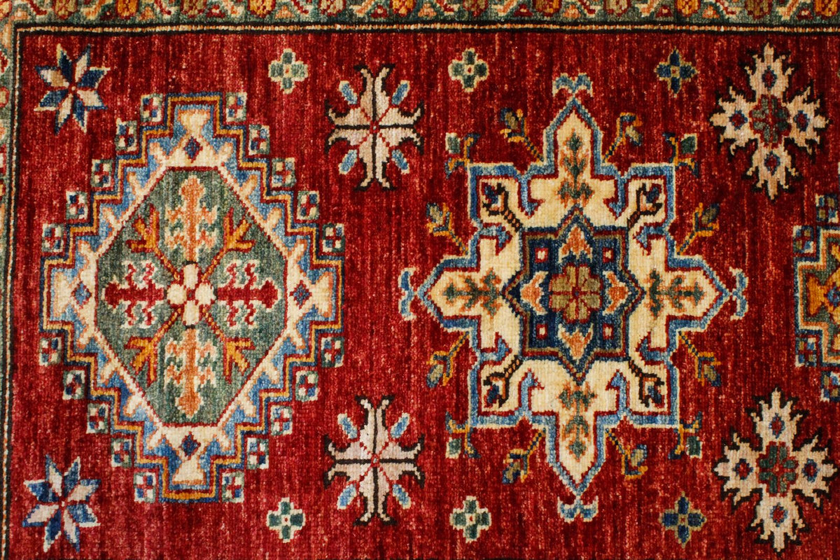3x10 Red and Ivory Kazak Tribal Runner