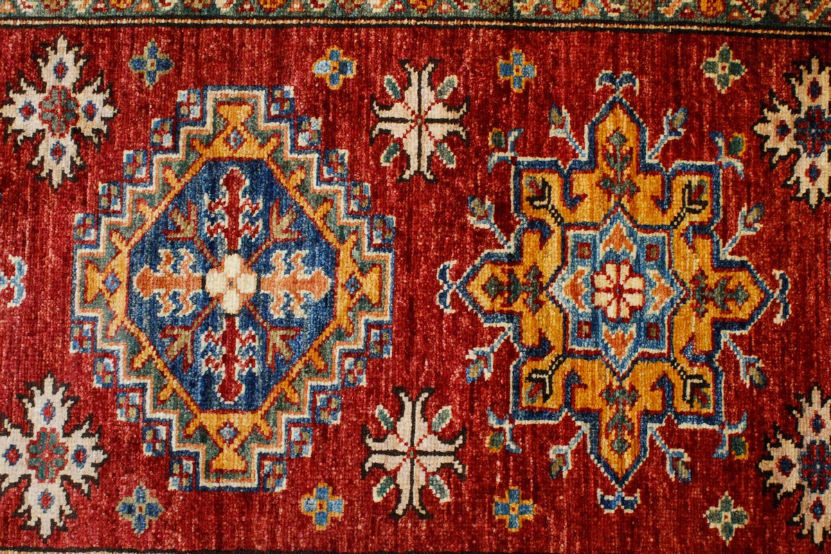 3x10 Red and Ivory Kazak Tribal Runner