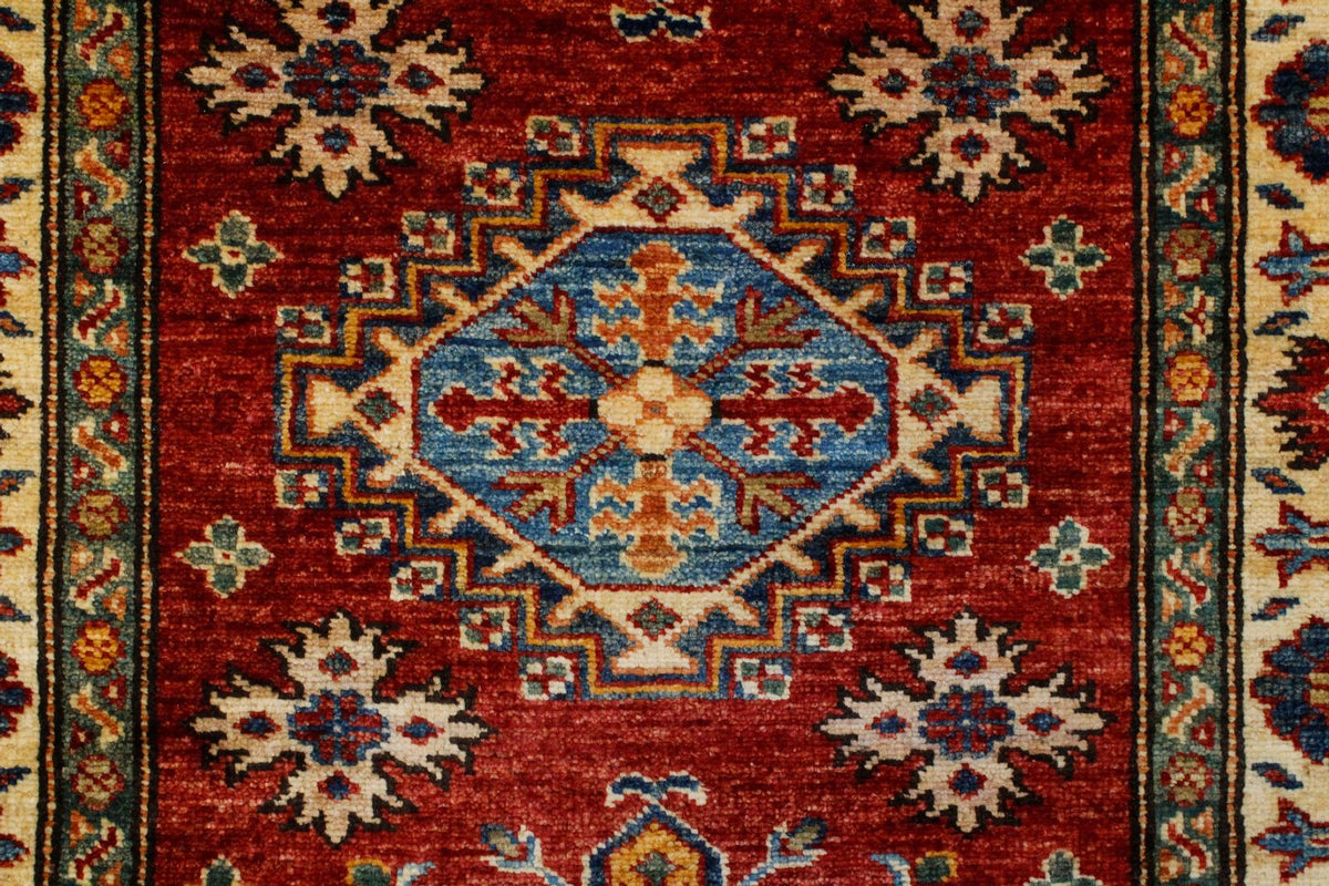 3x10 Red and Ivory Kazak Tribal Runner