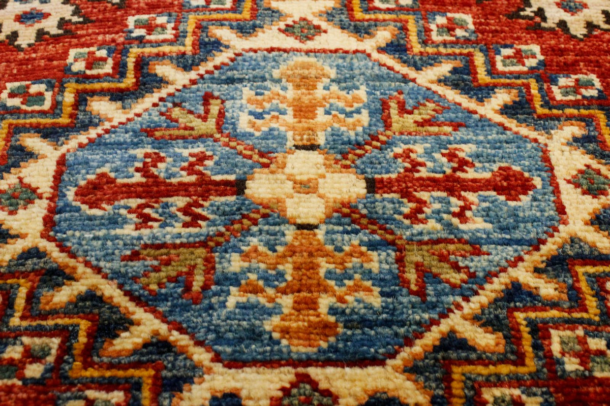 3x10 Red and Ivory Kazak Tribal Runner