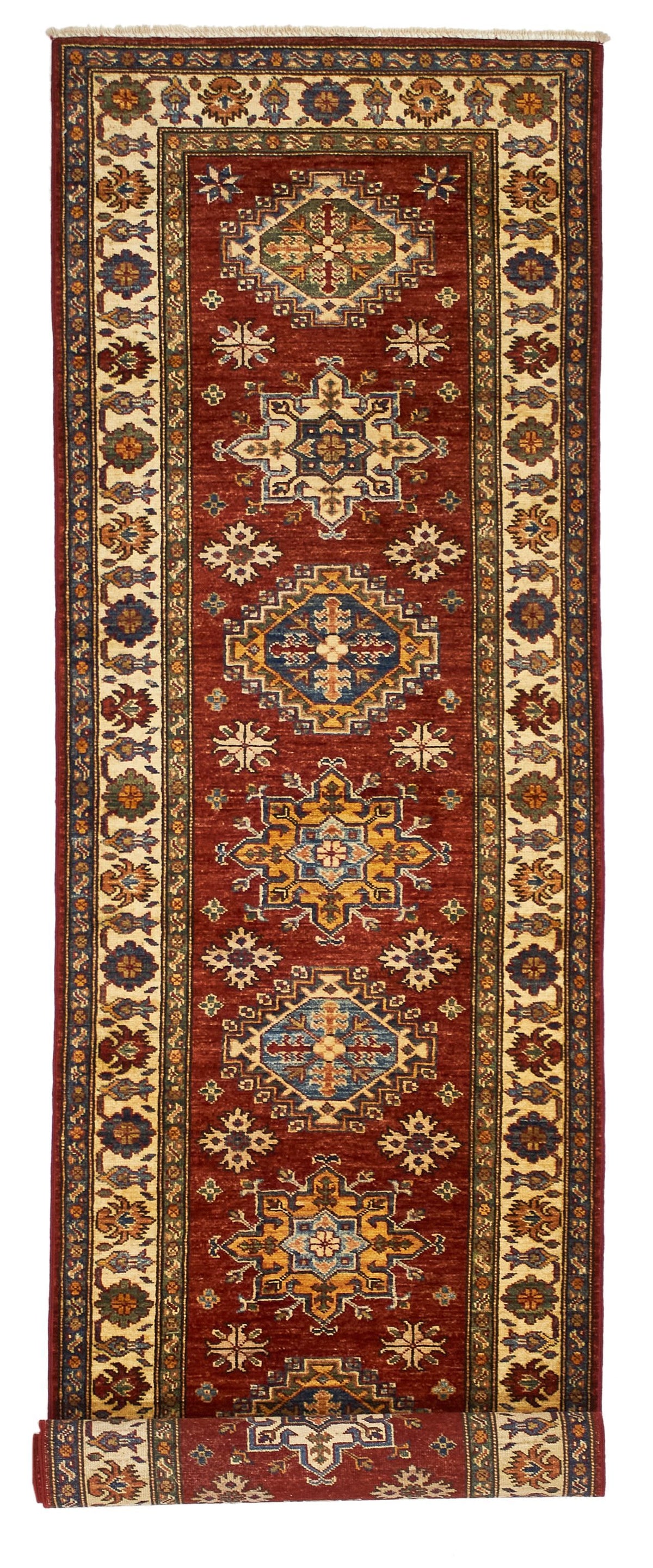 3x10 Red and Ivory Kazak Tribal Runner