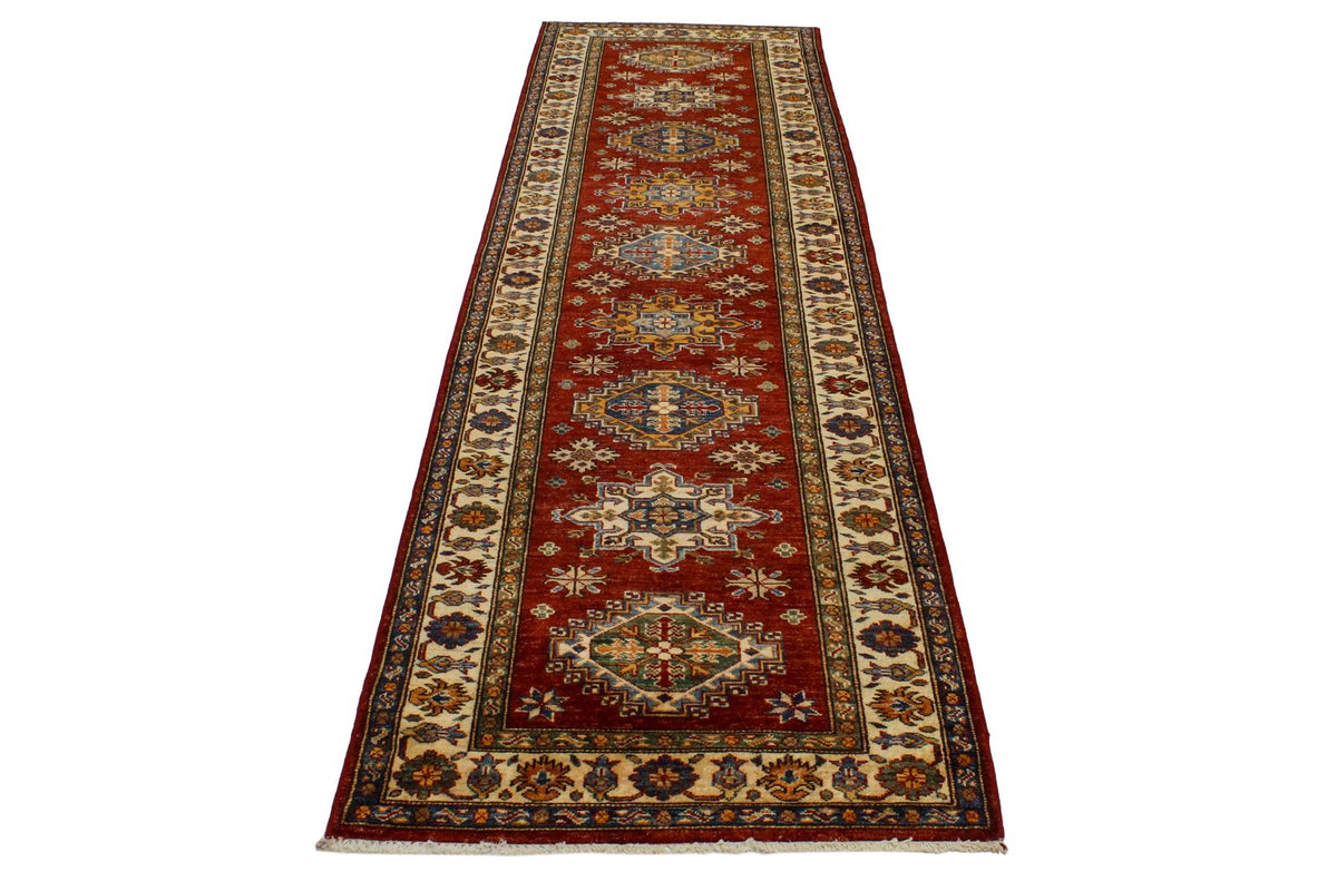 3x10 Red and Ivory Kazak Tribal Runner
