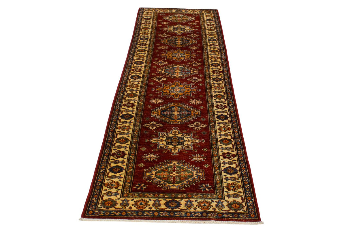 3x10 Red and Ivory Kazak Tribal Runner