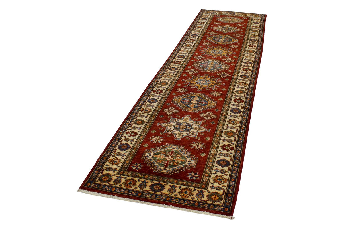 3x10 Red and Ivory Kazak Tribal Runner