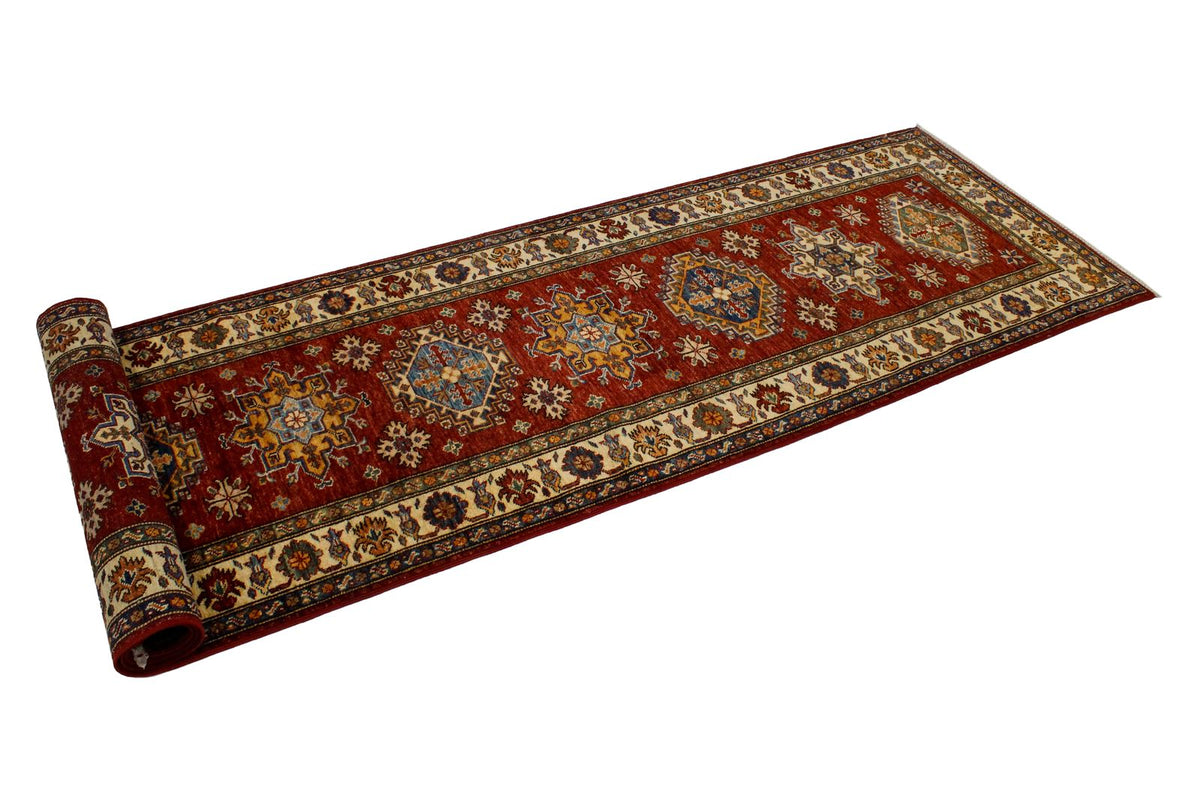3x10 Red and Ivory Kazak Tribal Runner