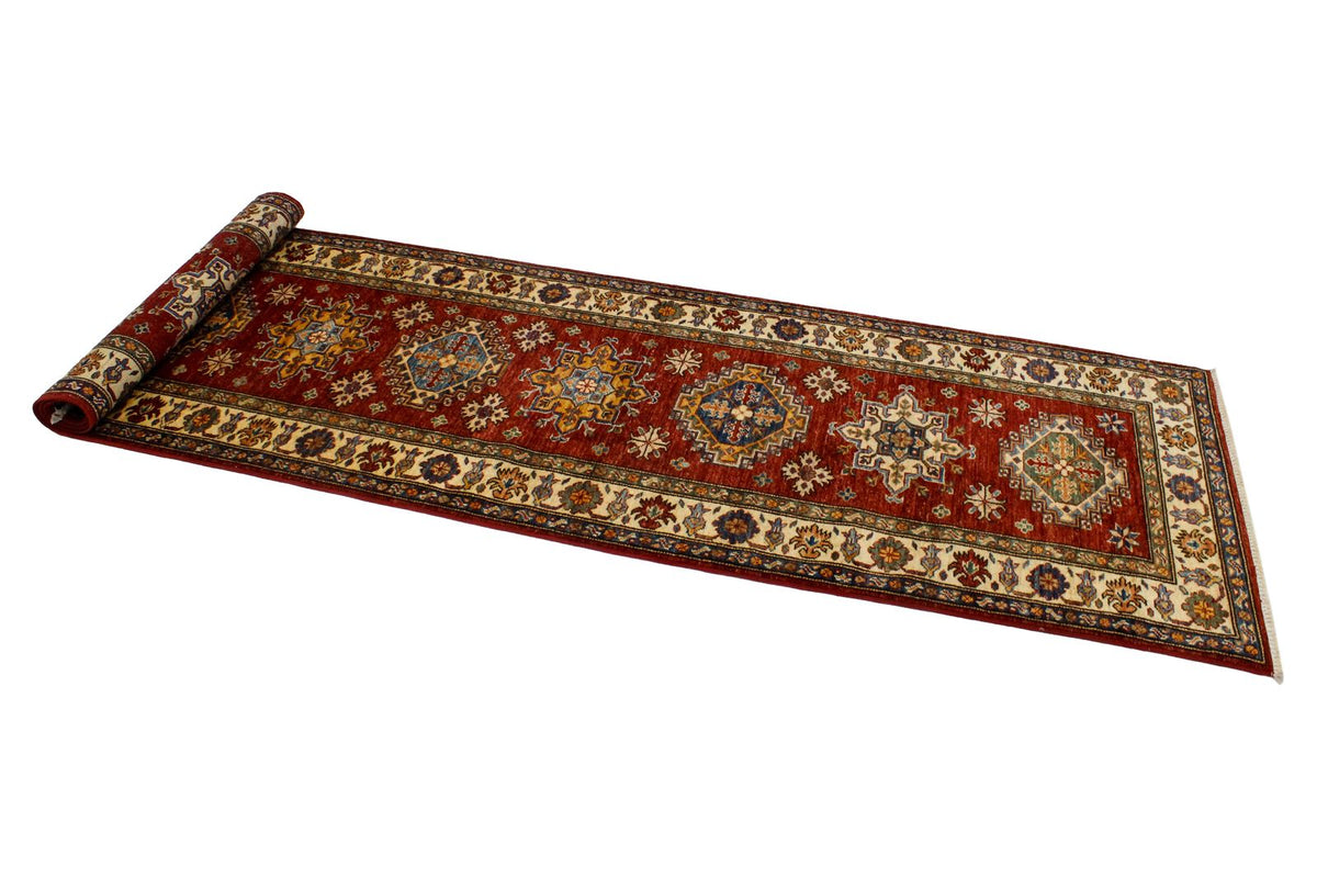 3x10 Red and Ivory Kazak Tribal Runner