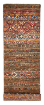 Vintage Handmade 3x10 Brown and Multicolor Anatolian Caucasian Tribal Distressed Area Runner