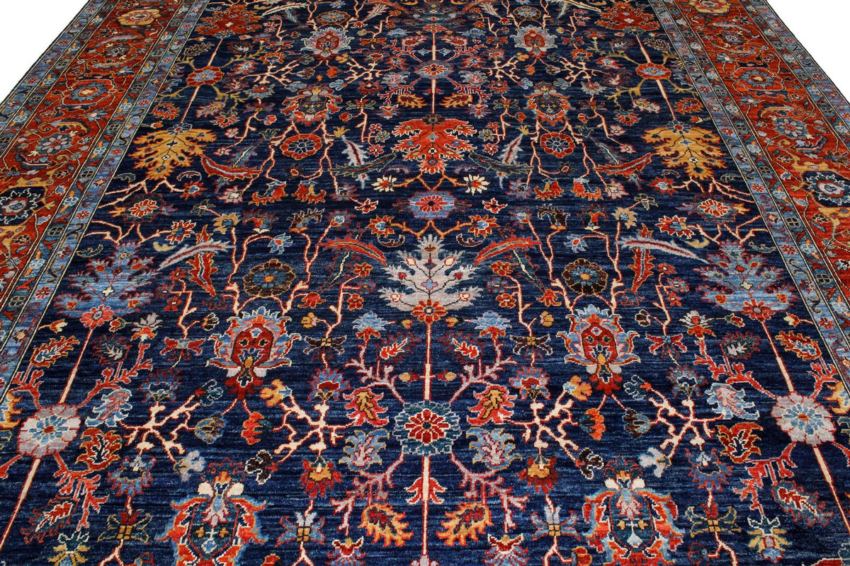 9x12 Blue and Rust Anatolian Traditional Rug