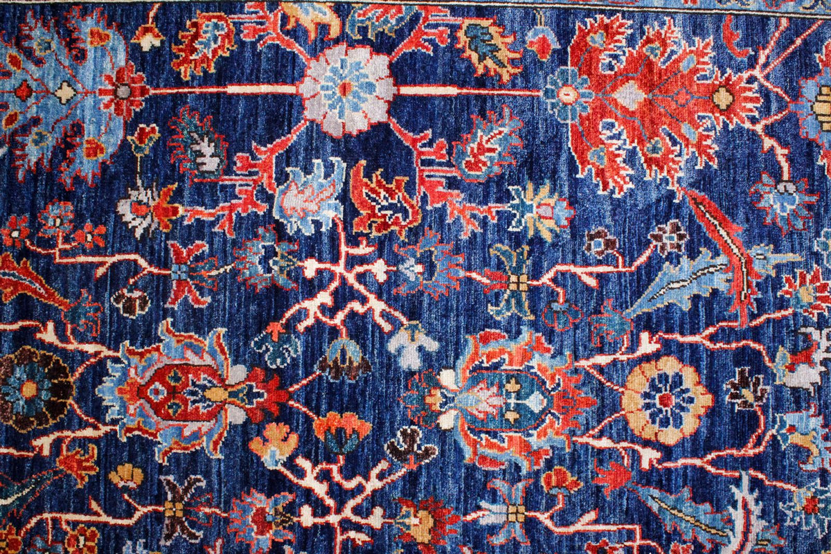 9x12 Blue and Rust Anatolian Traditional Rug