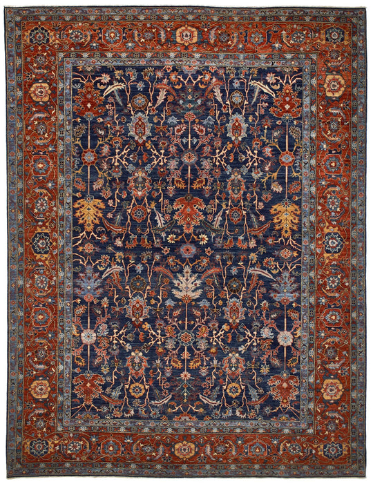 9x12 Blue and Rust Anatolian Traditional Rug