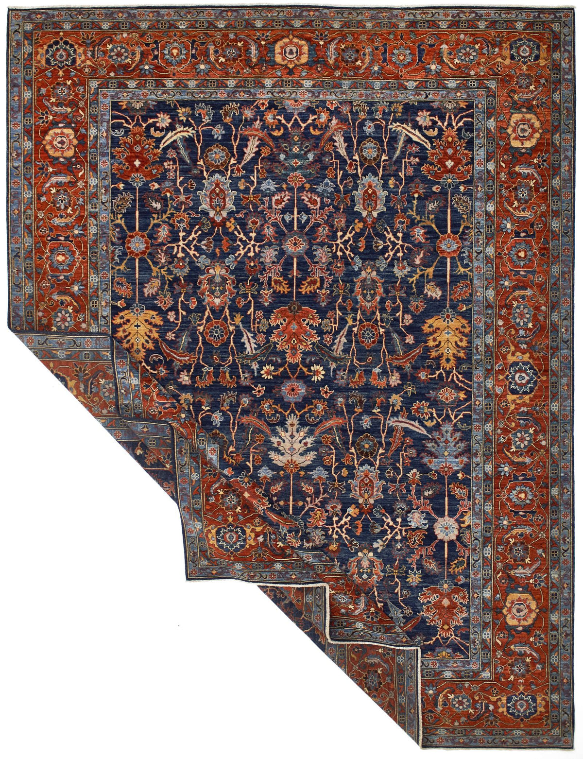 9x12 Blue and Rust Anatolian Traditional Rug